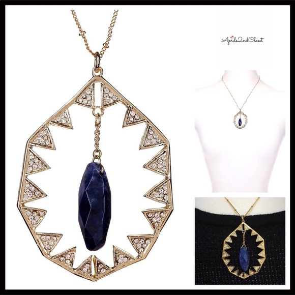 SWAROVSKI PAVE CRYSTAL LAPIS STONE LONG NECKLACE - Picture 7 of 8